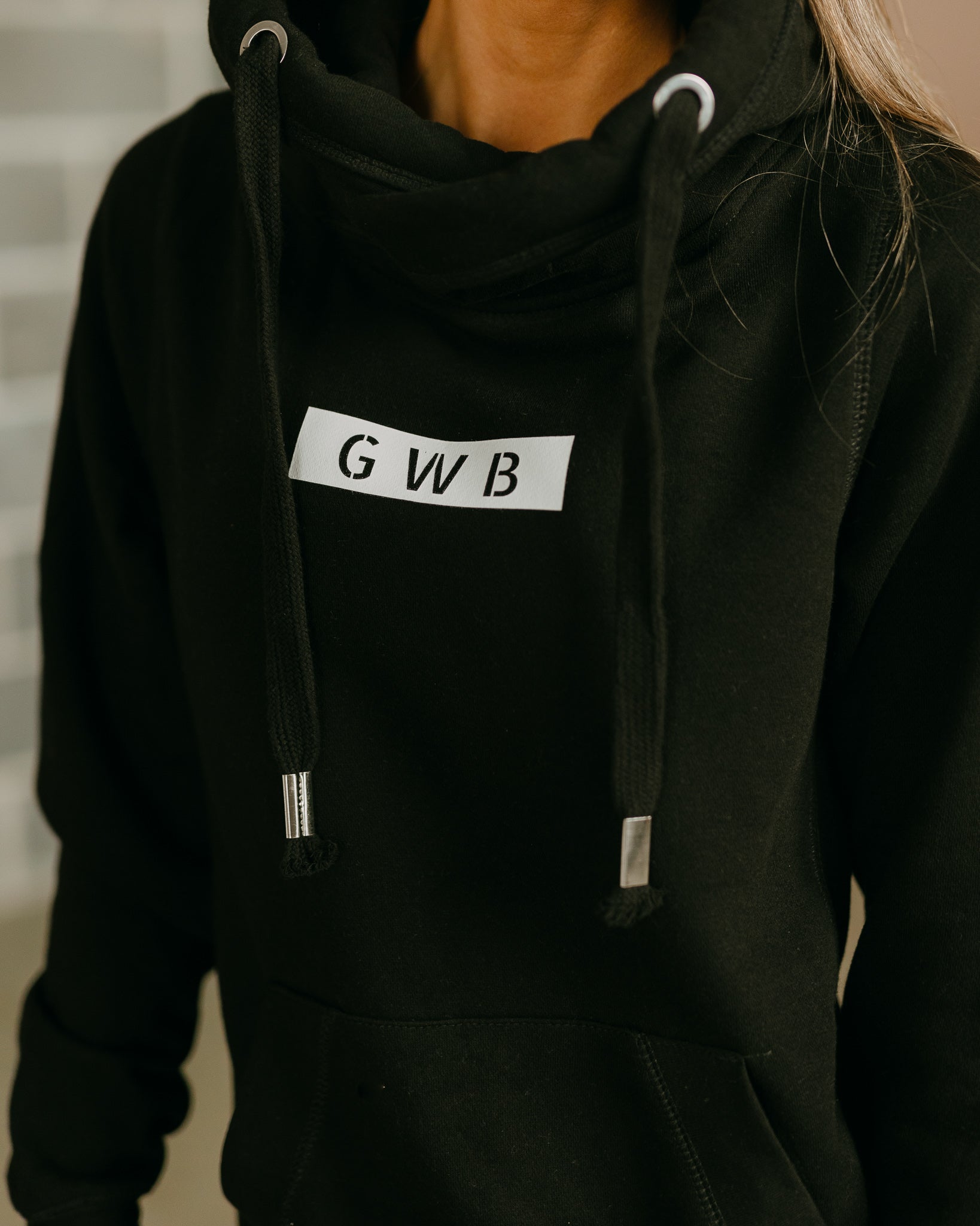 GWB Cross-necked Hoodie in Black