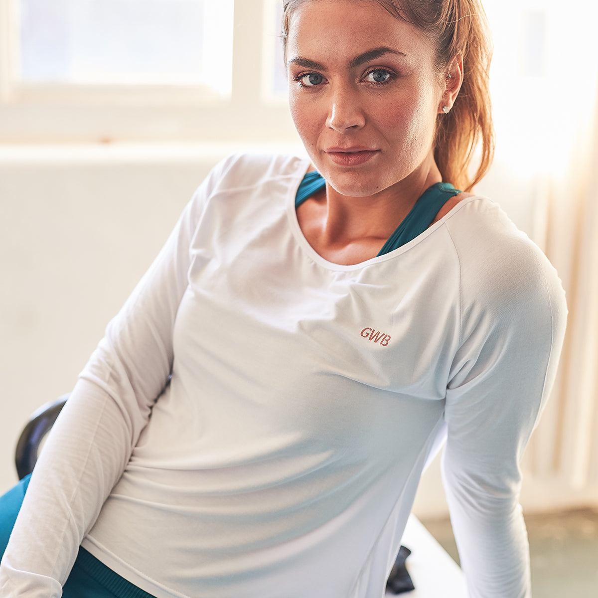 Aurora Long Sleeve Gym Top in White