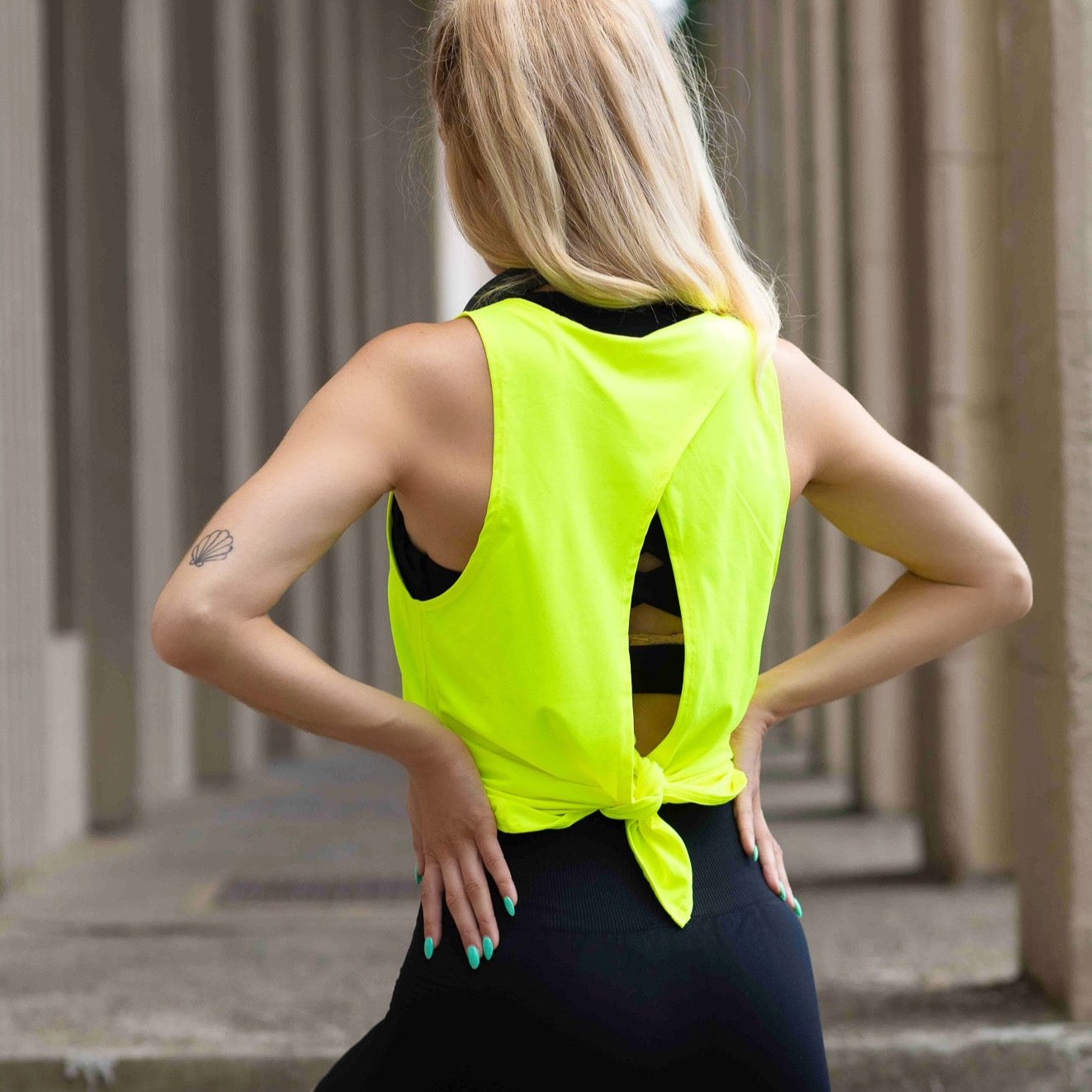 Keyla Cotton Tie Back Gym Top in Yellow